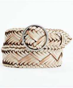 Cleo + Wolf Women's Double Prong Braided Leather Belt Ivory -Cleo & Wolf Shop 2000359199 103 P1 1