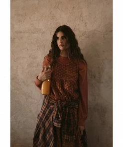 Cleo + Wolf Women's Textured Floral Midi Dress Brick Red -Cleo & Wolf Shop 2000359331 644 P1 1