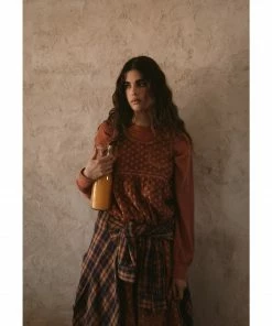 Cleo + Wolf Women's Textured Floral Midi Dress Brick Red