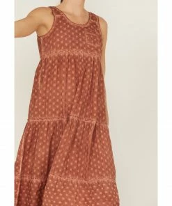 Cleo + Wolf Women's Textured Floral Midi Dress Brick Red -Cleo & Wolf Shop 2000359331 644 P4