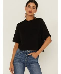 Cleo + Wolf Women's Boxy Cropped Seamed Tee  Black -Cleo & Wolf Shop 2000359341 001 P1 1