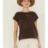 Cleo + Wolf Women's Texas Map Rolled Sleeve Graphic Tee  Dark Brown