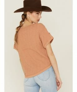 Cleo + Wolf Women's Relaxed Waffle Knit Henley Top Beige/khaki -Cleo & Wolf Shop 2000359348 250 P4