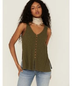 Cleo + Wolf Women's Olive Relaxed Button Front Slub Tank -Cleo & Wolf Shop 2000359350 341 P1 1