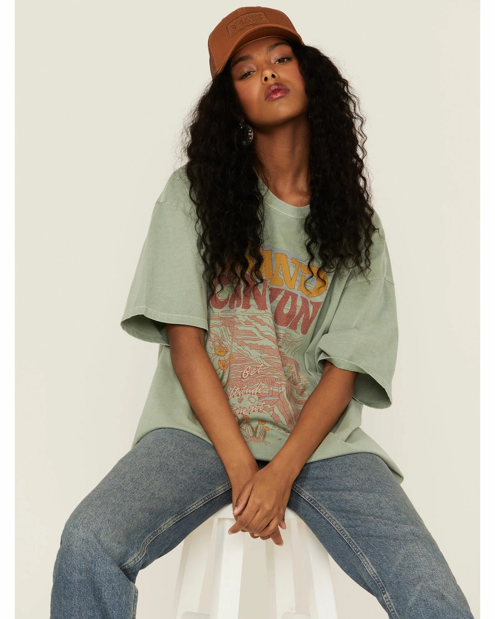 Cleo + Wolf Women's Vintage Grand Canyon Oversized Green Tee 2 Cleo + Wolf Women's Vintage Grand Canyon Oversized Green Tee - Image 2