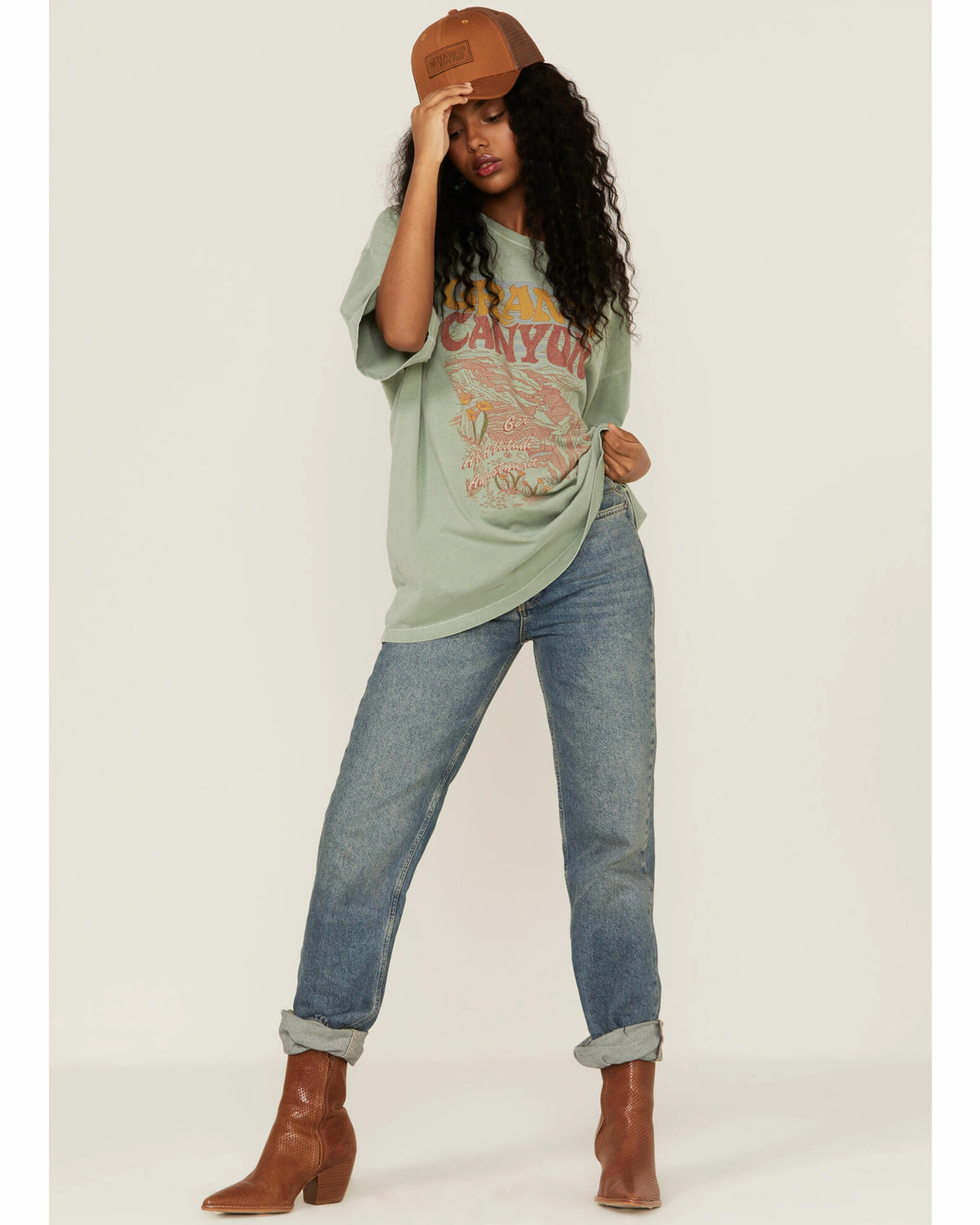 Cleo + Wolf Women's Vintage Grand Canyon Oversized Green Tee 4 Cleo + Wolf Women's Vintage Grand Canyon Oversized Green Tee - Image 4
