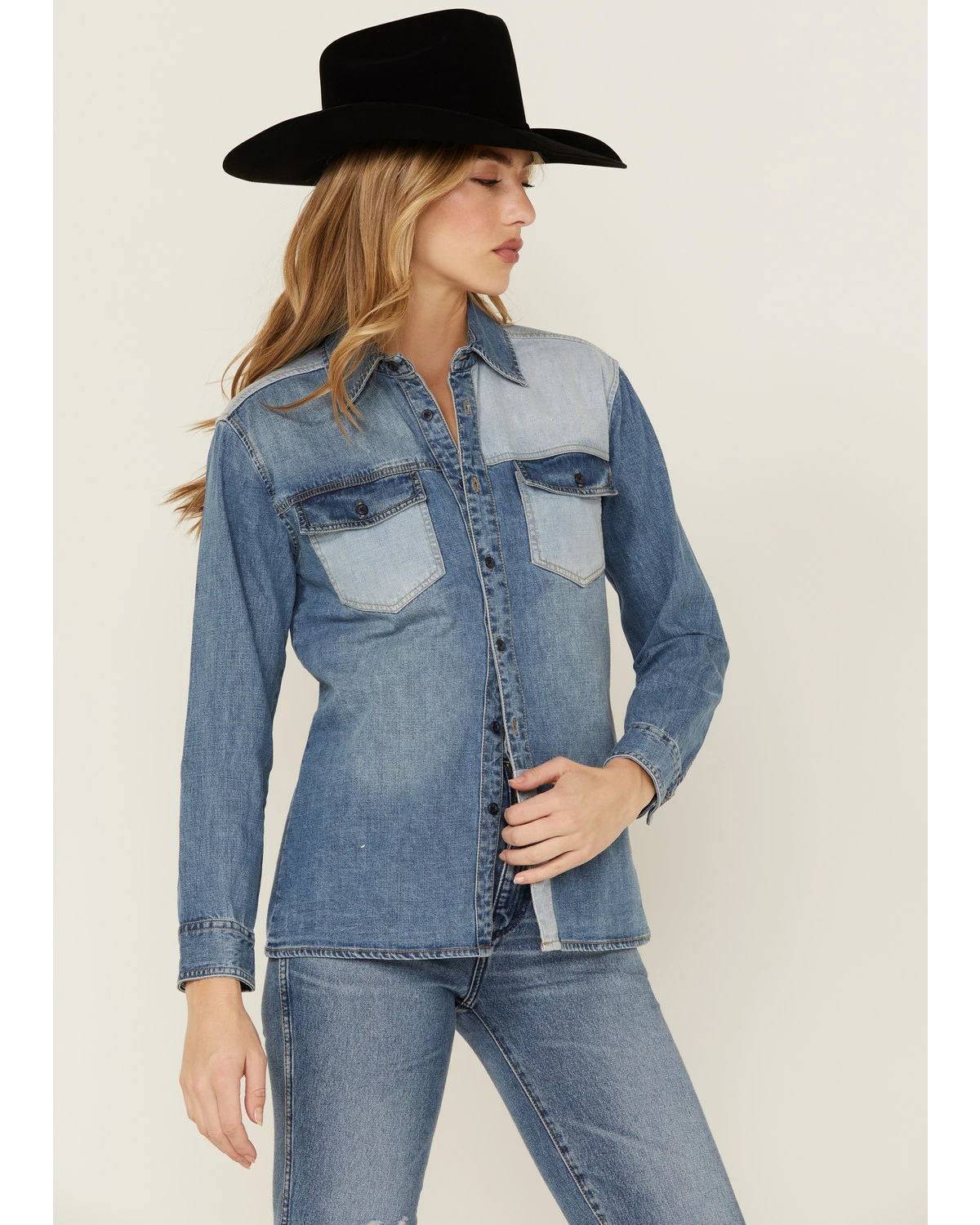 Cleo + Wolf Women's Oversized Denim Shirt Medium Wash 5 Cleo + Wolf Women's Oversized Denim Shirt Medium Wash - Image 5