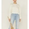 Cleo + Wolf Women's Boxy Floral Pocket Long Sleeve Cropped Pullover Sweatshirt Ivory
