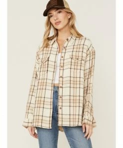 Cleo + Wolf Women's Breezy Sprint Taupe Plaid Long Sleeve Shirt 9 Cleo + Wolf Women's Breezy Sprint Taupe Plaid Long Sleeve Shirt -Cleo & Wolf Shop 2000359360 251 P1 1