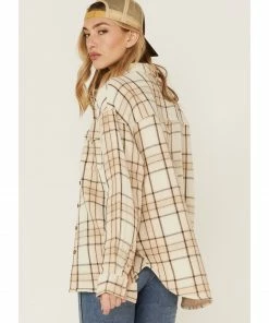 Cleo + Wolf Women's Breezy Sprint Taupe Plaid Long Sleeve Shirt 7 Cleo + Wolf Women's Breezy Sprint Taupe Plaid Long Sleeve Shirt -Cleo & Wolf Shop 2000359360 251 P3