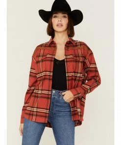 Cleo + Wolf Women's Cozy Spring Flannel  Brick Red -Cleo & Wolf Shop 2000359361 644 P1 1