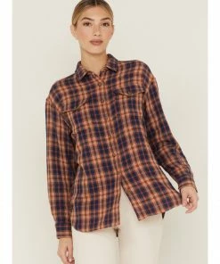 Cleo + Wolf Women's Breezy Springs Plaid Flannel Shirt Beige/khaki -Cleo & Wolf Shop 2000359364 250 P1 1