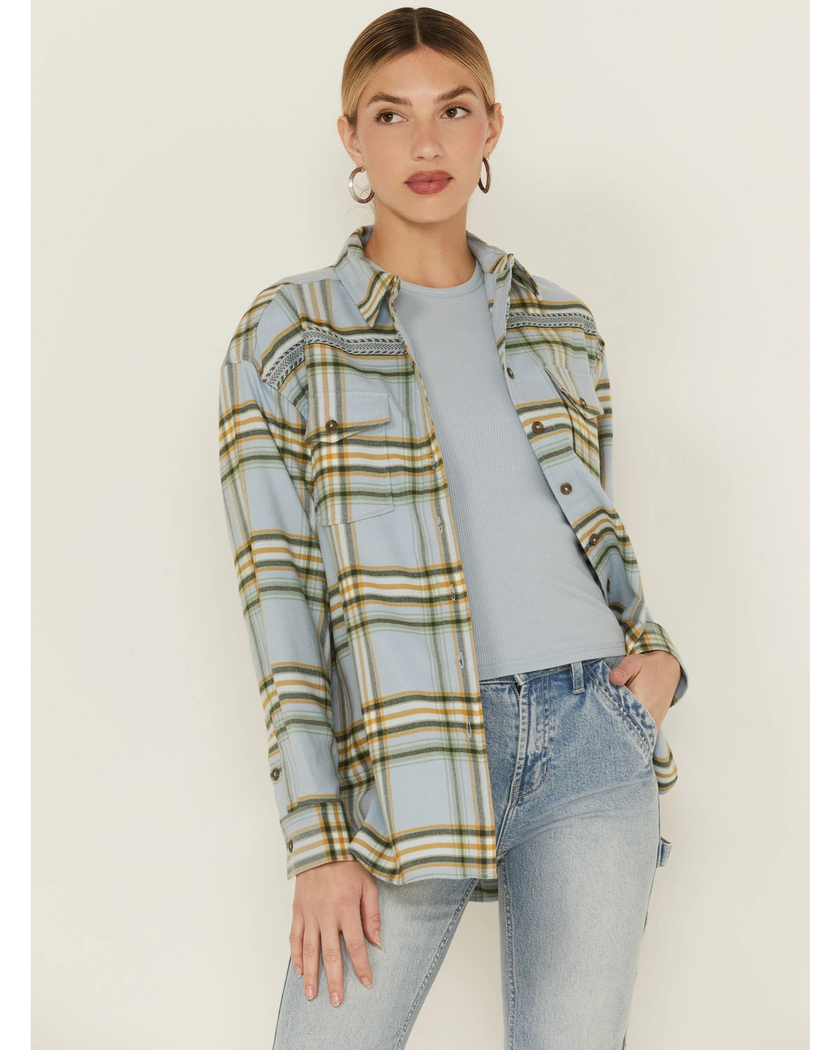 Cleo + Wolf Women's Cozy Spring Flannel Steel Blue 5 Cleo + Wolf Women's Cozy Spring Flannel Steel Blue - Image 5