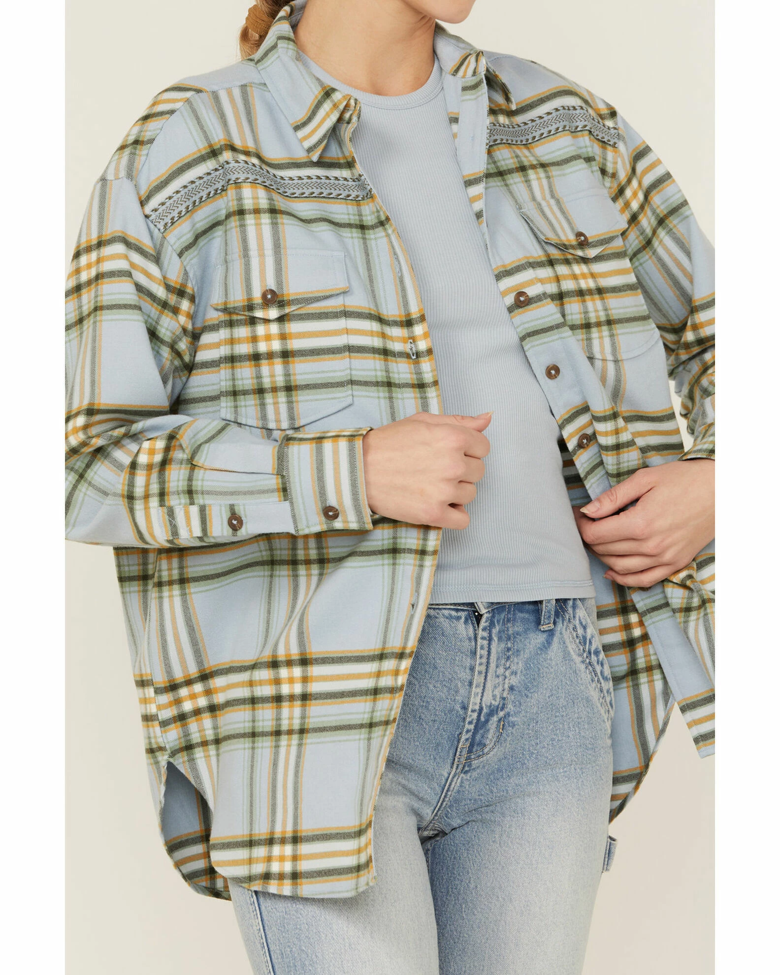 Cleo + Wolf Women's Cozy Spring Flannel Steel Blue 2 Cleo + Wolf Women's Cozy Spring Flannel Steel Blue - Image 2