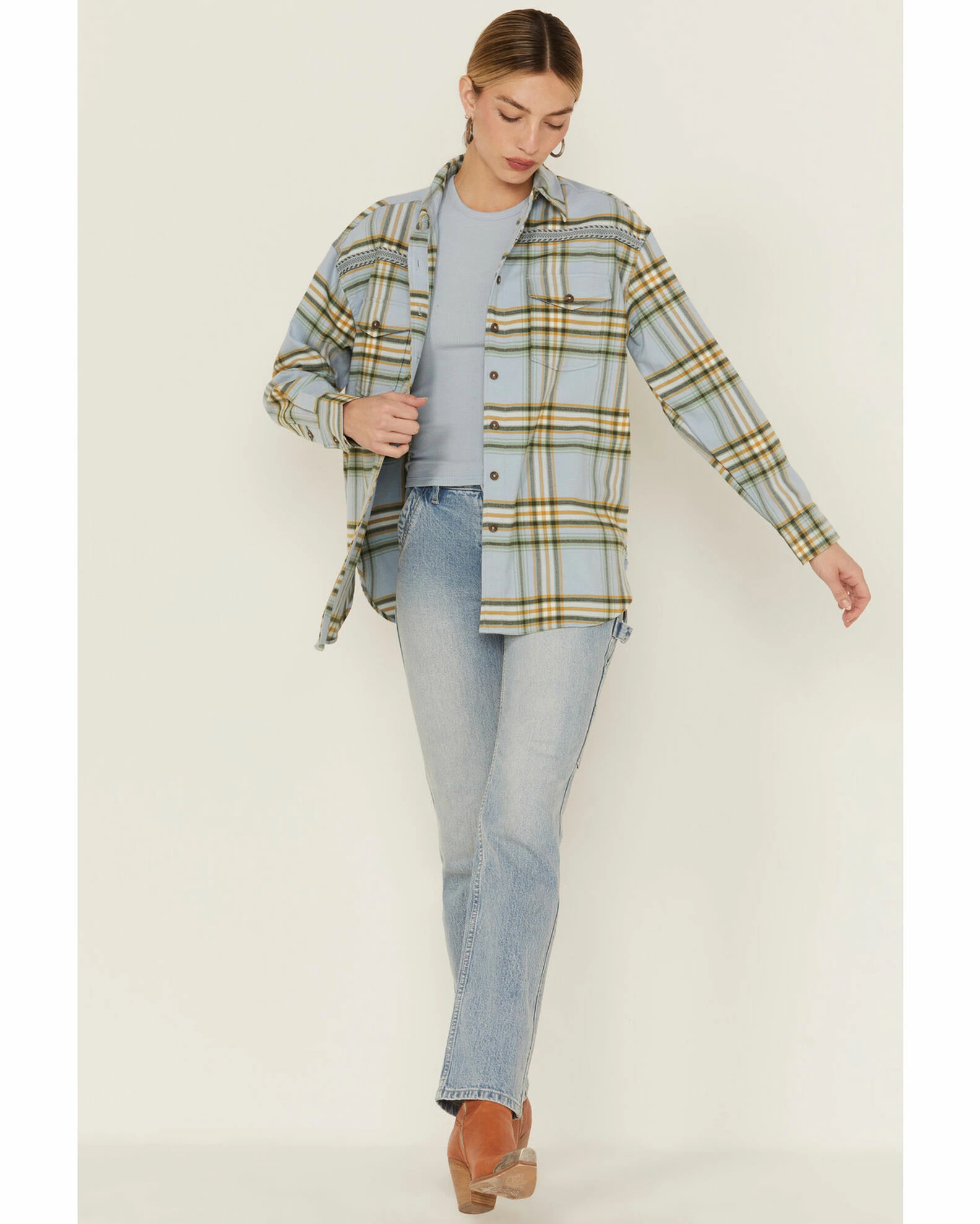 Cleo + Wolf Women's Cozy Spring Flannel Steel Blue 4 Cleo + Wolf Women's Cozy Spring Flannel Steel Blue - Image 4