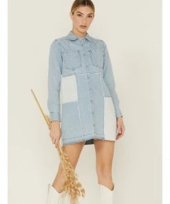 Cleo + Wolf Women's Multi Panel Patchwork Denim Dress Medium Wash -Cleo & Wolf Shop 2000359366 414 P1 1