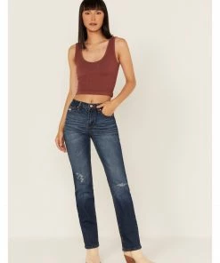 Cleo + Wolf Women's Slim Straight Signature Pocket Denim Jeans  Medium Wash -Cleo & Wolf Shop 2000359506 414 P1 1