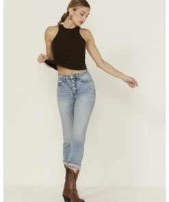 Cleo + Wolf Women's Exposed Button Fly Slim Straight Denim Jeans Medium Wash -Cleo & Wolf Shop 2000359508 414 P1 1