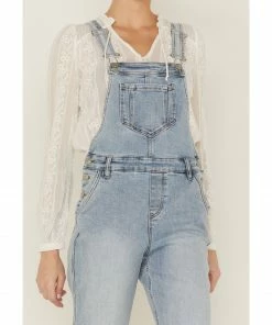 Cleo + Wolf Women's Relaxed Release Hem Denim Overalls Medium Wash -Cleo & Wolf Shop 2000359509 414 P4