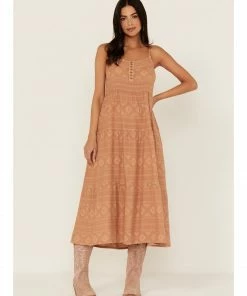 Cleo + Wolf Women's Tiered Midi Dress Beige/khaki