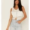Cleo + Wolf Women's Crochet Floral Cropped Tank Top Ivory