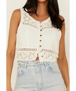 Cleo + Wolf Women's Crochet Floral Cropped Tank Top Ivory -Cleo & Wolf Shop 2000364814 103 P3
