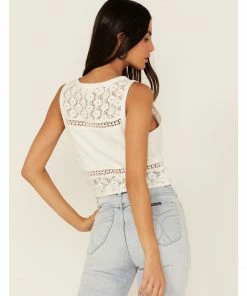 Cleo + Wolf Women's Crochet Floral Cropped Tank Top Ivory -Cleo & Wolf Shop 2000364814 103 P4