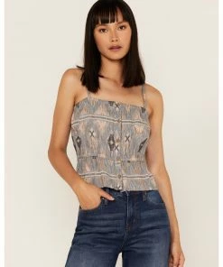 Cleo + Wolf Women's Southwestern Print Relaxed Strappy Tank Top Blue -Cleo & Wolf Shop 2000364816 400 P1 1