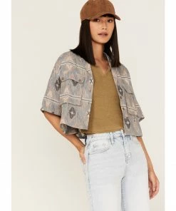 Cleo + Wolf Women's Southwestern Print Relaxed Button-Front Shirt Blue -Cleo & Wolf Shop 2000364820 400 P1 1