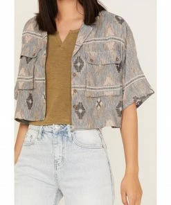 Cleo + Wolf Women's Southwestern Print Relaxed Button-Front Shirt Blue -Cleo & Wolf Shop 2000364820 400 P3