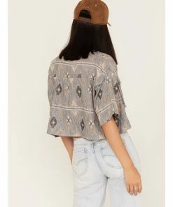 Cleo + Wolf Women's Southwestern Print Relaxed Button-Front Shirt Blue -Cleo & Wolf Shop 2000364820 400 P4