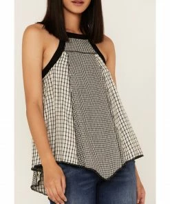 Cleo + Wolf Women's Grid Print Hanky Hem Halter Top Black -Cleo & Wolf Shop 2000364822 001 P3
