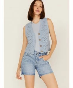 Cleo + Wolf Women's Cropped Knit Sweater Vest Steel Blue -Cleo & Wolf Shop 2000364825 461 P1 1