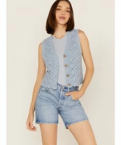 Cleo + Wolf Women's Cropped Knit Sweater Vest Steel Blue