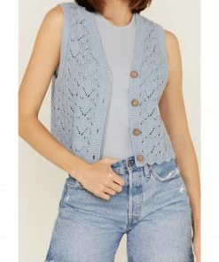 Cleo + Wolf Women's Cropped Knit Sweater Vest Steel Blue -Cleo & Wolf Shop 2000364825 461 P3
