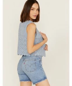 Cleo + Wolf Women's Cropped Knit Sweater Vest Steel Blue -Cleo & Wolf Shop 2000364825 461 P4