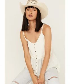 Cleo + Wolf Women's Smocked Button Front Woven Tank Top  Ivory -Cleo & Wolf Shop 2000364826 103 P1 1