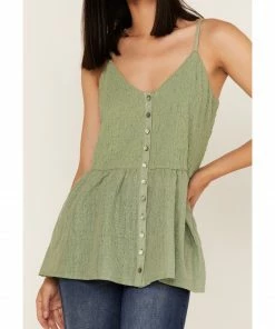 Cleo + Wolf Women's Smocked Button Front Woven Tank Top  Loden -Cleo & Wolf Shop 2000364827 342 P3
