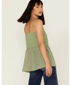 Cleo + Wolf Women's Smocked Button Front Woven Tank Top  Loden -Cleo & Wolf Shop 2000364827 342 P4