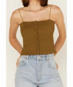 Cleo + Wolf Women's Smocked Button Front Tank  Green/brown -Cleo & Wolf Shop 2000364828 924 P3