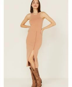 Cleo + Wolf Women's Split Side Tank Midi Dress Beige/khaki