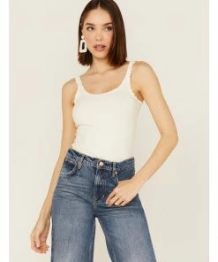 Cleo + Wolf Women's Lace Trim Jersey Tank Top Ivory