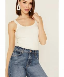 Cleo + Wolf Women's Lace Trim Jersey Tank Top Ivory -Cleo & Wolf Shop 2000364836 103 P3