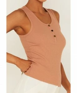 Cleo + Wolf Women's Ribbed Henley Tank Top Beige/khaki -Cleo & Wolf Shop 2000364841 250 P3