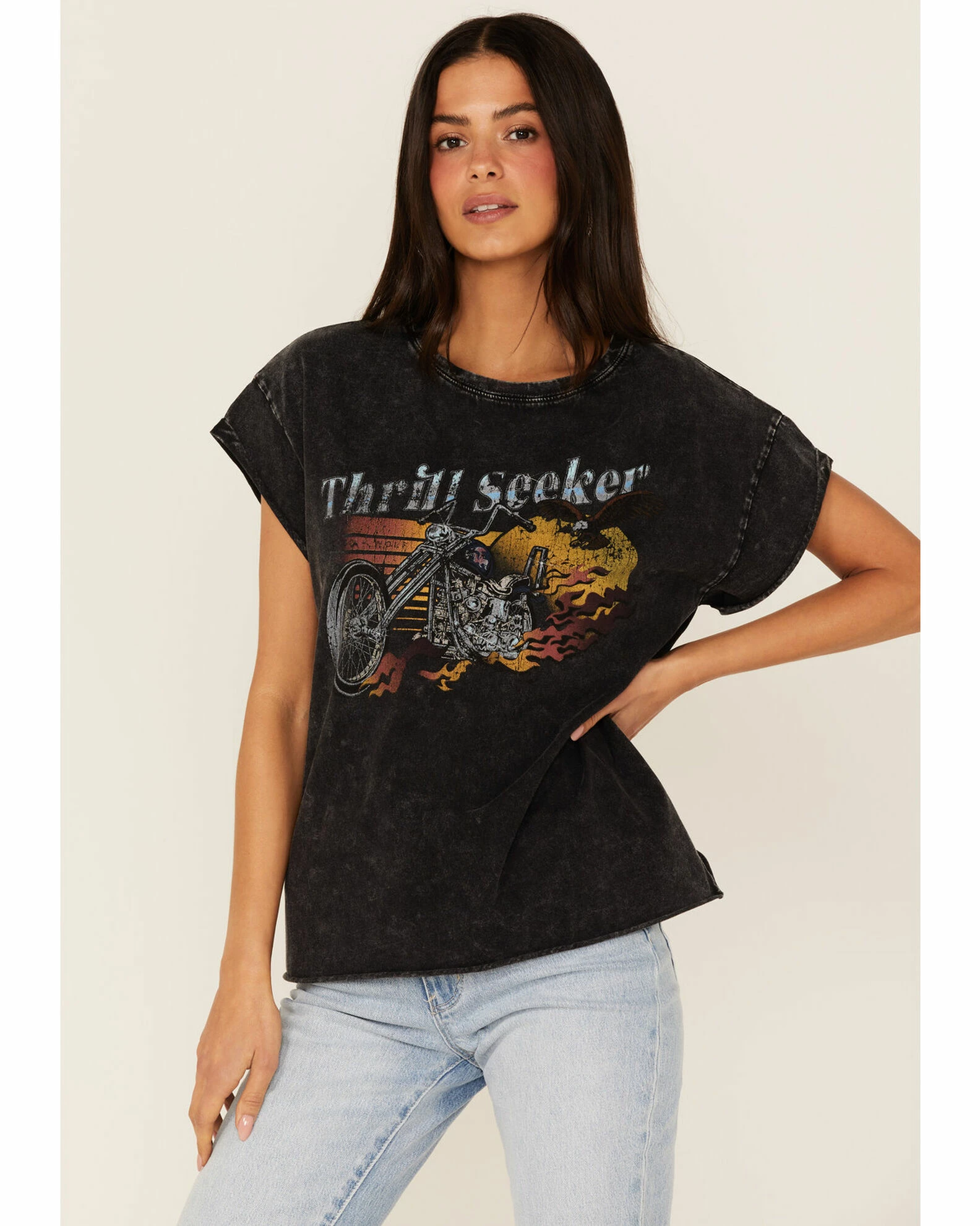Cleo + Wolf Women's Thrill Seeker Moto Graphic Relaxed Tee 1 Cleo + Wolf Women's Thrill Seeker Moto Graphic Relaxed Tee