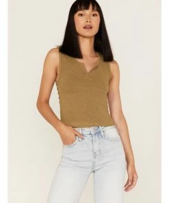 Cleo + Wolf Women's Relaxed Side Button Tank Top Green/brown -Cleo & Wolf Shop 2000364847 924 P1 1