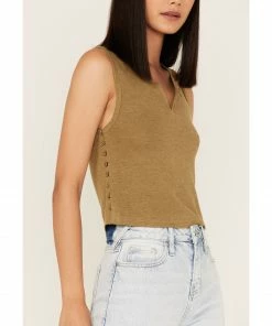 Cleo + Wolf Women's Relaxed Side Button Tank Top Green/brown -Cleo & Wolf Shop 2000364847 924 P3