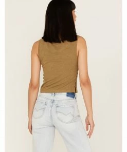 Cleo + Wolf Women's Relaxed Side Button Tank Top Green/brown -Cleo & Wolf Shop 2000364847 924 P4