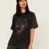 Cleo + Wolf Women's Oversized Wolf Graphic Tee Black