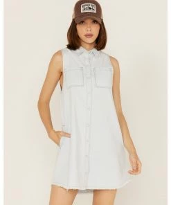 Cleo + Wolf Women's Medium Wash Sleeveless Denim ShirtĀ Dress